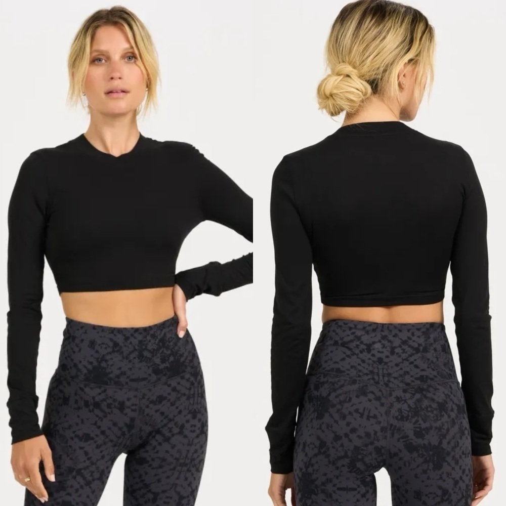 Vouri Long-Sleeve Lux Crop Tee - Black SZ LARGE